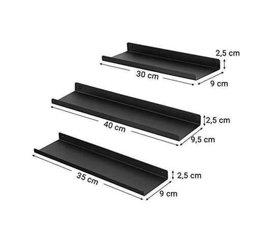 Diğer 128872486 Metal Duvar Rafları, 3'lü Set, Yüzer Raflar, Endüstriyel Tasarım, Duvar Panoları, Dekorasyon İçin, Resim Çerçeveleri, Rafları Takmak İçin 6 Vidalı, Farklı Düzenler, Siyah Lfs12Bk