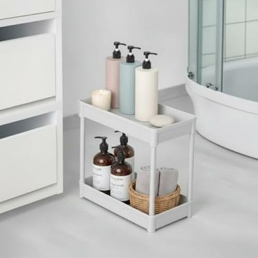 Diğer 128874938 2 Katlı Banyo Ve Mutfak Tezgah Üstü Düzenleyici Raf Çok Amaçlı Plastik Organizer, Baharatlık, Kozmetik Ve Deterjan Standı Suya Dayanıklı Modüler Tasarım