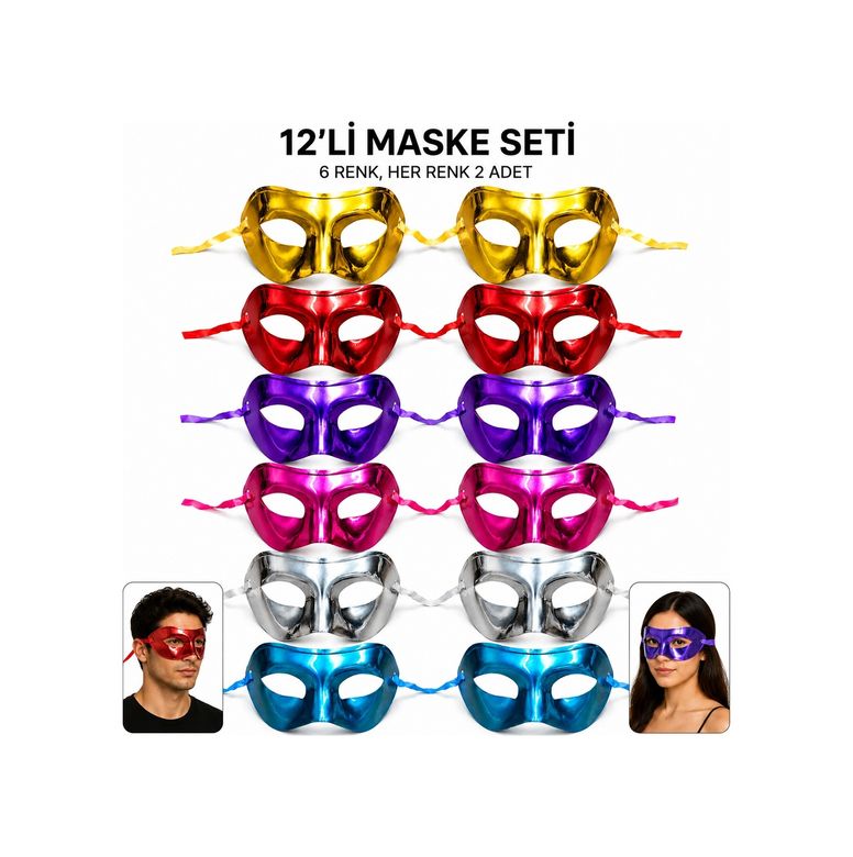 Diğer 12&amp 39 Li Metalik Venedik Toptan Parti Maskesi Seti 6 Renk Karışık - Huvj-878471 18