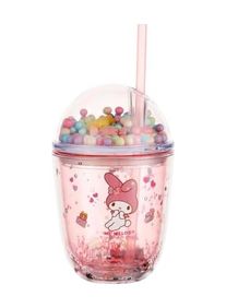 Diğer 130373722 Mınıso Sanrio Lisanslı Boncuklu Kapaklı Pipetli Plastik Şişe 435Ml - Pembe