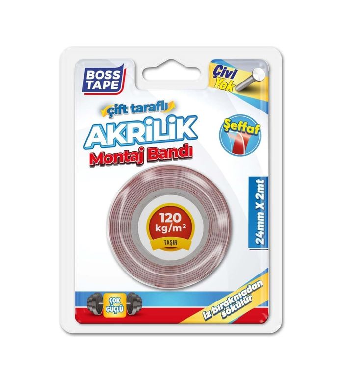 Diğer 130374820 Tape Seffaf Çift Tarafli Akrilik Montaj Bandi, 24 Mm X 2 M, Kirmizi