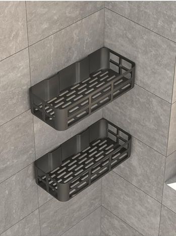 Diğer 131600181 Evo 2Li Yapışkanlı Duvar Organizer Siyah Banyo Duş Rafı Seti Delme Gerektirmez Banyo Düzenleyici