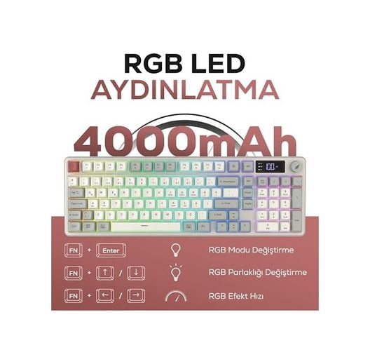 Diğer 131612448 Hawk Gaming Hk258 Membrane Lcd Rgb Kablosuz/bluetooth Siyah Turuncu Full Türkçe Gaming Klavye Kırmızı Haki