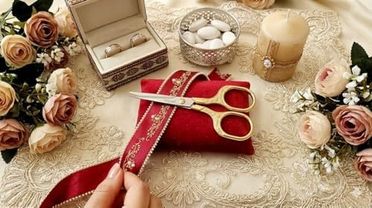 Diğer 131740309 Altın Renk Lüks Nişan Ve Söz Tepsisi Makası - Vintage Tasarım İşlemeli Söz Makası - Paslanmaz Çelik Şık Kesim Söz/nişan Aksesuarı Açık Gri