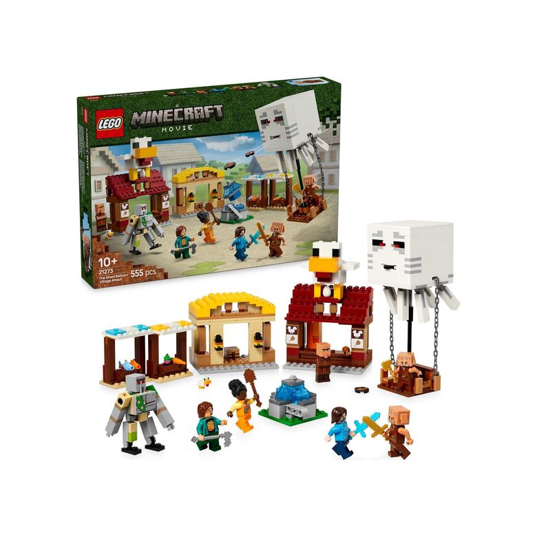Diğer 131747833 Hortlak Balon Köy Saldırısı 21273-10 Yaş Ve Üzeri Çocuklar İçin Steve, Dawn, Piglin Ve Duruşu Ayarlanabilir Demir Golem Minifigürleri İçeren Yaratıcı Oyuncak Yapım Seti 555 Parça