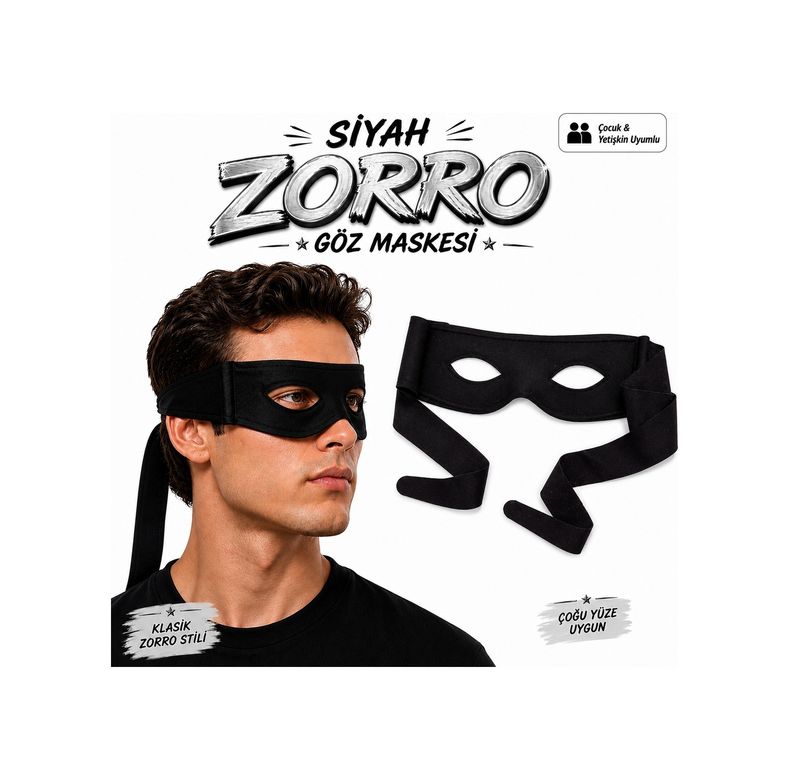 Diğer 131840376 Siyah Zorro Göz Maskesi Bağlamalı Parti Ve Kostüm Aksesuarı - Huvj-884234 Standart