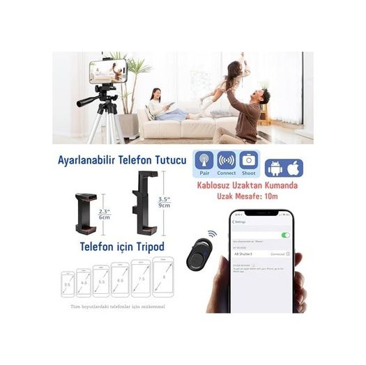 Diğer 131941559 Infomax Telefon Tripodu 33-110Cm Katlanabilir Tripod Telefon Tutucu, 360 Döner Başlık, Bluetooth Kumandalı Selfie Çubuğu, İos/android Uyumlu, Kamera Ve Gopro İle Kullanılabilir
