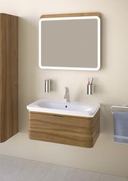 Diğer 142783243813900140557466 Nest Trendy 5686B003-1072 Tezgah Lavabo, 80 Cm, Beyaz Açık Ceviz
