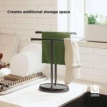 Diğer 142783243815330140557466 Lavabo İçin Havlu Askısı, Serbest Duran Havlu Askısı, İki Kollu Metal Takı Koyma Yeri İle, Siyah, Standart Boyut 4 Renk