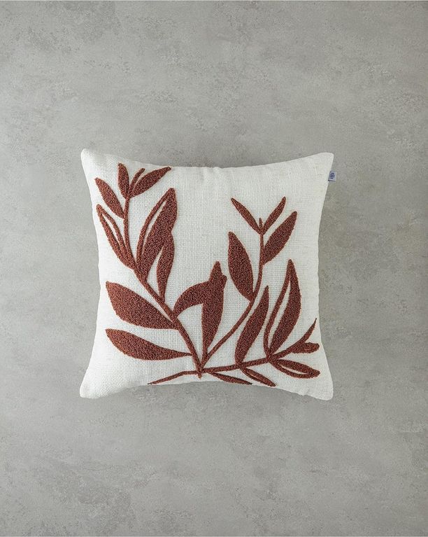 Diğer 142783243851880140557466 Foglie Nakışlı Kırlent Kılıfı 45X45 Cm Ekru Açık Indigo