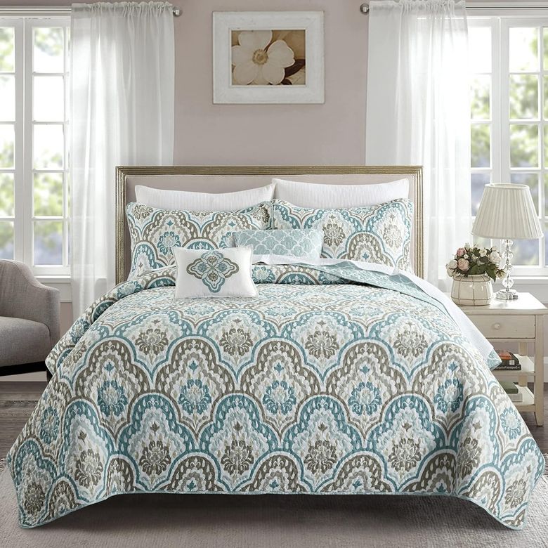 Diğer 142783243859310140557466 Soft Things Yorgan Örtüleri, Polyester Karışımı, Camgöbeği Aqua, 309,8 Cm X 269,2 Cm Açik Gri