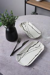 Diğer 142783243884910140557466 Beyaz Mermer Noyan Kayık Tabak 28 Cm 2 Adet 17951 Açık