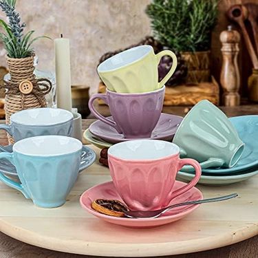 Diğer 142783243898290140557466 Soft Çay Fincan Takımı 12 Parça 6 Kişilik Açık Gri