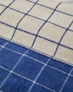 Diğer 142783243934920140557466 Plain Check Pamuklu Size Battaniye Lacivert - Krem Açık Bej