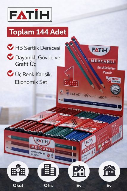 Diğer 3MjAyMjE1ODk4OA-BLNC Fatih Mercanlı 12010 Hb Kurşun Kalem Silgisiz 144 Adet Karışık Renk Çok Renkli