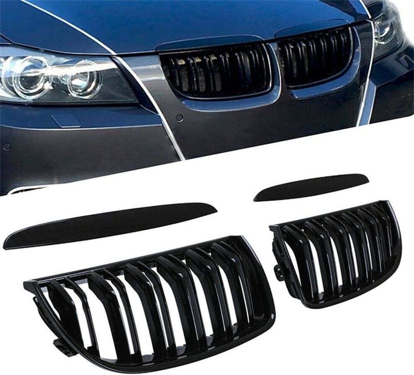 Diğer 45679751 Bmw E90 Çift Çizgi Ön Panjur Izgara 2005-2007 Arası Parlak Siyah