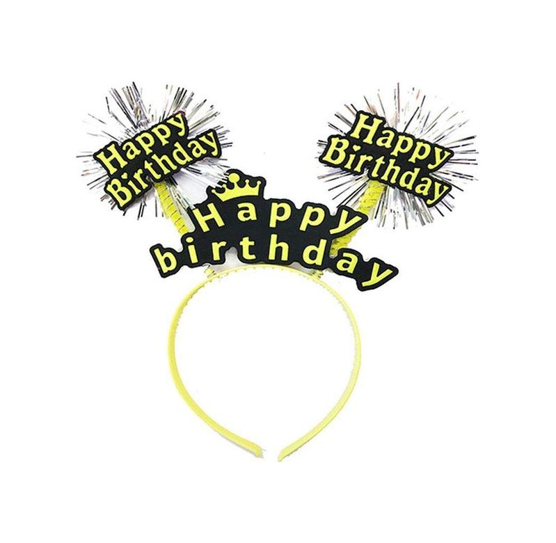 Diğer 47419077050 Happy Birthday Püsküllü Neon Sarı Renk Doğum Günü Tacı 22X19 Cm