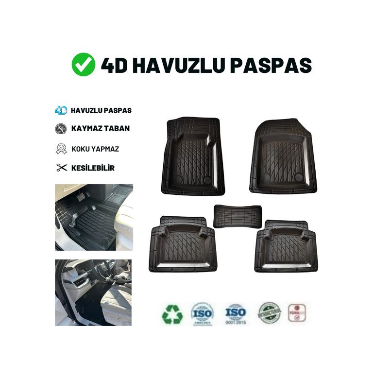 Diğer 49906185 Volkswagen Passat B8 Sedan Impression 2021 4D Havuzlu Üniversal Yeni Nesil Paspas Siyah Gold Seri