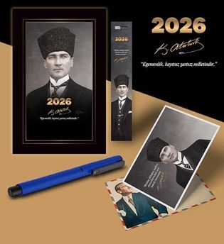 Diğer 57855210120515480184975 2026 Kalpaklı Atatürk Ajandası Ayraç Kartpostal Kalem - Lacivert 103 Ivory