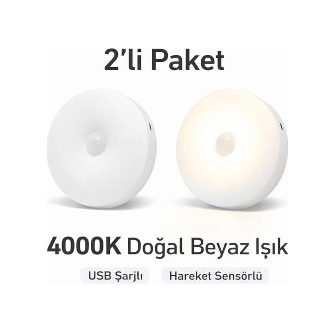 Diğer 57855210123905780184975 2 Li Set Sensörlü Led Kabin Işığı Gece Lambası 1,5W 4000K Doğal Beyaz 150 Lümen Usb Şarjlı Manyetik & Bantlı Mutfak Dolabı, Merdiven, Gardırop Aydınlatma Karanlıkta Harekete Duyarlı Açık Lacivert