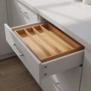 Diğer 57855210124599580184975 Bambu Çekmece İçi Düzenleyici 37.5X25X4 Cm 4 Bölmeli, Hareketli Ayırıcılar Kaşıklık, Dikiş, Ofis Ve Mutfak Organizeri Açık Gri