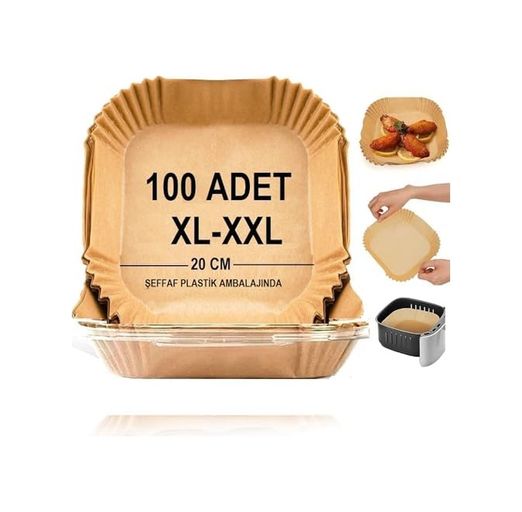 Diğer 57855210126575880184975 Airfryer Pişirme Kağıdı,xl-Xxl Büyük Boy, Kare, 100 Adet Hava Fritöz Parşömen Fırın Kağıdı Tek Kullanımlık Kağıt Fırın Fritöz Pişirme Kızartma Tavası Için Uygun 20Cm 50 X 22