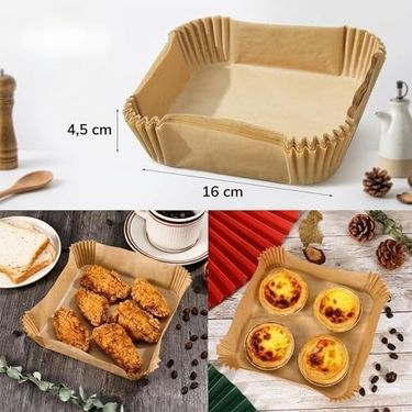 Diğer 57855210126644380184975 Kare Airfryer Pişirme Kağıdı, Yağ Geçirmez Ve Yapışmaz Tek Kullanımlık, Yüksek Isıya Dayanıklı, Hava Fritözü İle Uyumlu, Pratik Ve Hijyenik Mutfak Yardımcı Pişirme Kağıdı Seti, 50 Adet 50 X 22
