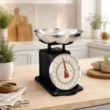 Diğer 57855210127250880184975 Vintage Mekanik Mutfak Terazisi 2 Kg Kapasiteli, Paslanmaz Metal Hazneli Ölçü Tartısı, Un Şeker Baharat Meyve Sebze Tartma Terazisi Gümüş Siyah Açık Bej