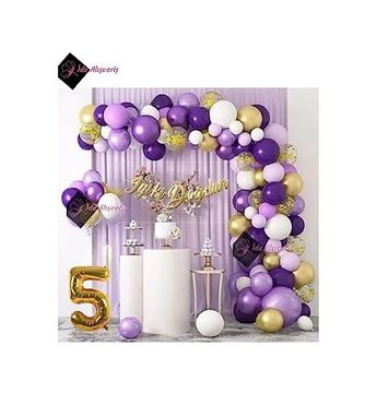 Diğer 57855210128319080184975 Bkmc 5 Yaş Macaron Mor Balon Zinciri Seti Gölge Mor Altın Balon Dekorasyon Bmcnm767 256