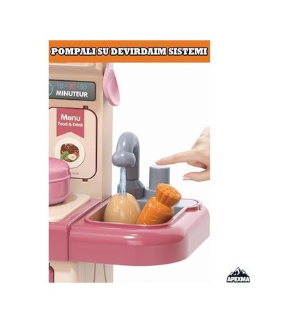 Diğer 57855210128601680184975 Buharlı Gerçek Su Akan Eğitici Mini Mutfak Seti Ahşap