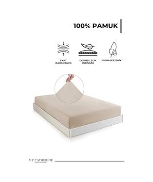 Diğer 57855210131864580184975 Lastikli & Hipoalerjenik Çarşaf %100 Pamuk Penye Kumaş Çift Kişilik 160X200 Cm - Ekru, Luxcarsaf Abanoz