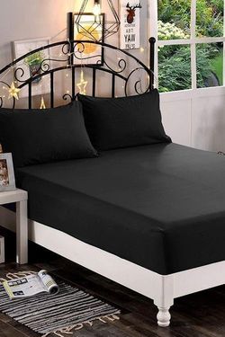 Diğer 57855210131865280184975 Pamuklu Çift Kişilik Ara Ölçü Lastikli Çarşaf Takımı Siyah - 140X190 Abanoz