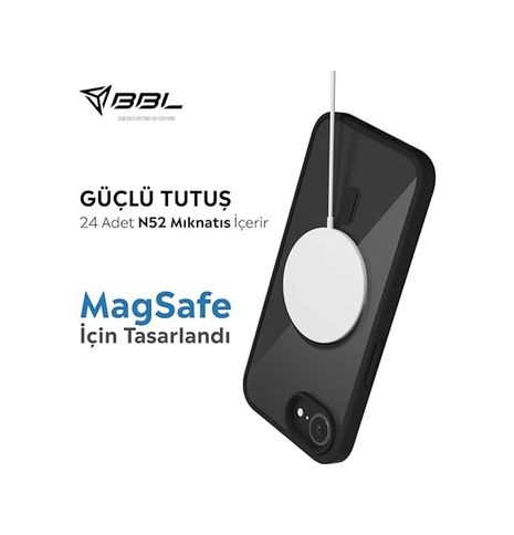 Diğer 57855210133179380184975 İphone İçin Kılıf Kamera Korumalı Magsafe Wireless Şarj Özellikli Şeffaf Renkli Kılıf İphone 16E Siyah 50 X 22