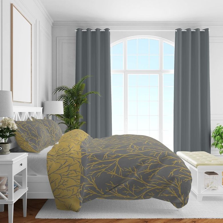 Diğer 57855210134564180184975 Düz Pamuk Saten Nevresim Setleri, Sarı, Queen Size 0