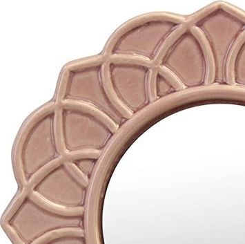 Diğer 57858324439668999283959 Dekoratif 9" Soluk Pembe Yuvarlak Çiçekli Seramik Vurgulu Duvar Aynası, Ekli Asma Halkalı Duvar Aynası, Oturma Odası, Yatak Odası, Banyo, Koridor Ve Giriş Yolu İçin Dekoratif Dekor Açık