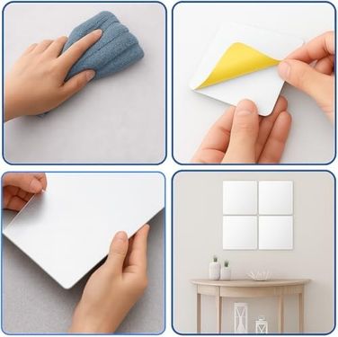 Diğer 57858324439831099283959 4 Adet Kendinden Yapışkanlı Pleksi Ayna Levha, Kırılmaz Akrilik Duvar Aynası, Dekoratif Ve Modern Yapıştırmalı Panel, Hafif Parlak Pleksi Duvar Dekoru, Ev Ve Ofis 4, Silver, 20X20 Açık