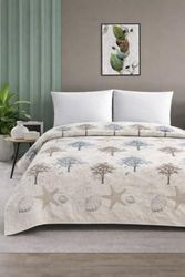 Diğer 57858324440108199283959 Çift Kişilik Pike Yatak Örtüsü%100 Pamuk 220X230 Ağaç Desen Açik Gri