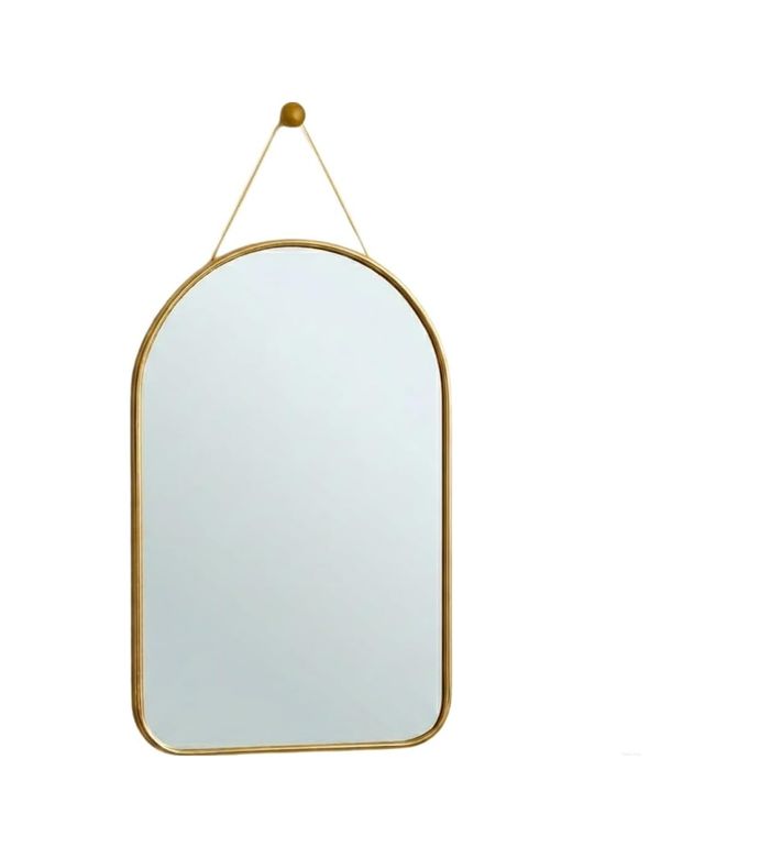 Diğer 57858324440320799283959 Dekoratif Duvar Aynası, 23X40 Cm, İnce Goldmetal Çerçeve, Kemer Tasarım, Sarı Askı İpli, Modern Stil, Antre Ve Banyo İçin Açık