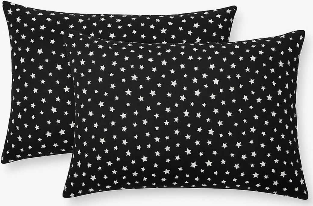 Diğer 57858324440553299283959 Ezgi Desenli Pamuklu Yıldız Desen Yastık Kılıfı, 50 X 70 Cm, 2 Adet, Siyah Açık Altın