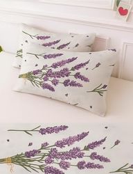 Diğer 57858324440695699283959 Ezgi Desenli Pamuklu Yastık Kılıfı, Lavanta Deseni, 50 X 70 Cm, Lila, 2 Adet Açık Altın