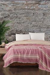 Diğer 57858324440742299283959 Buldan Müslin Yatak Örtüsü Pike Çift Kişilik%100 Pamuk 240 X 260 Cm Pembe Açik Gri