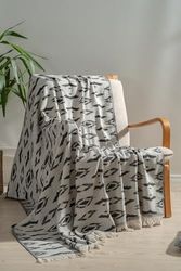 Diğer 57858324440941099283959 Tekstıl%100 Pamuk Çok Amaçlı Örtü, Koltuk Şalı Ve Tv Battaniyesi, 130X170 Cm, Dekoratif Ev Tekstili Siyah, Reflactı On Açik Gri