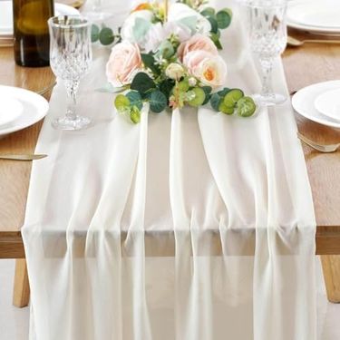 Diğer 57858324441375299283959 Masa Örtüsü, 70X305 Cm Şifon Masa Örtüsü, Beyaz Renk, Düğün Ve Parti Dekorasyonu İçin, Romantik Ve Şık Tasarım, Bebek Partisi Ve Duş Organizasyonlarına Uygun Acı Kahverengi 01 X 01