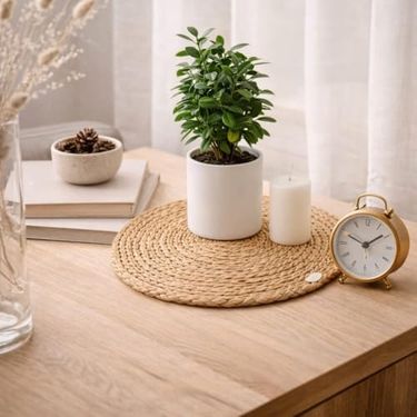 Diğer 57858324441498199283959 Doğal Hasır Suple 4 Lü Set Yuvarlak Amerikan Servis, El Yapımı Hasır Placemats, Kaymaz Dayanıklı Masa Altlığı, Mutfak Yemek Masası Dekoratif Kullanım, Rustik Tasarım Çap 30 Cm Acı Kahverengi