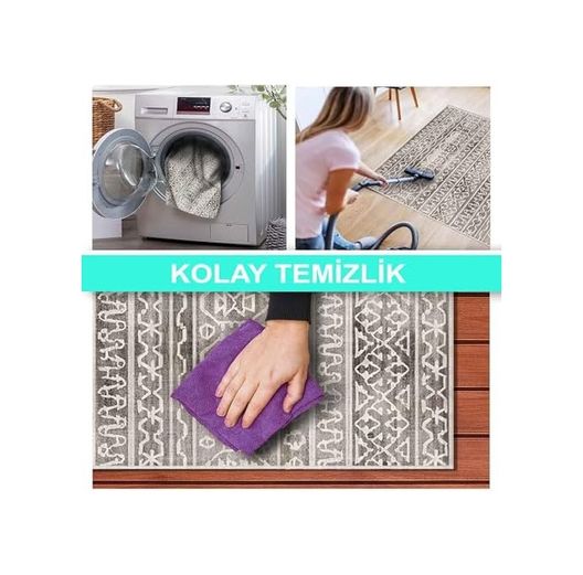Diğer 57858324441797299283959 Dizayn Adoni Desenli Kadife Pamuk Tabanlı Yıkanabilen Kaydırmaz Antibakteriyel Salon Halısı 60X190 1