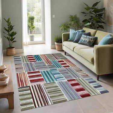 Diğer 57858324441798799283959 Dizayn Absy Kadife Pamuk Tabanlı Yıkanabilen Kaydırmaz Antibakteriyel Salon Halısı 200X250, Geometrik 1