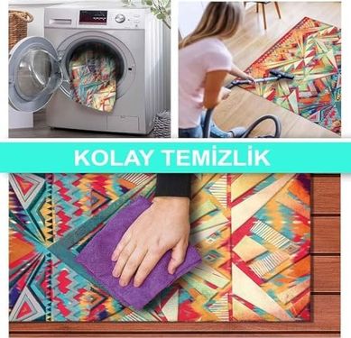 Diğer 57858324441857199283959 Dizayn Aron Desenli Kadife Pamuk Tabanlı Yıkanabilen Kaydırmaz Antibakteriyel Salon Halısı 140X200 1