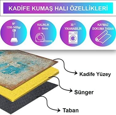 Diğer 57858324441874199283959 Dizayn Irla Desenli Kadife Pamuk Tabanlı Yıkanabilen Kaydırmaz Antibakteriyel Salon Halısı 80X300 1