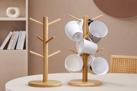 Diğer 57858324442028999283959 Bambu Kupa Askılığı Standı İle 6 Lı Seramik Kupa Seti, Masaüstü Kupa Ağacı Organizer, Kahve Kupası Ve Çay Fincanı Tutucu, Mutfak Tezgahı Ve Ofis İçin Dekoratif Ahşap Kupa Rafı Acı Kahve