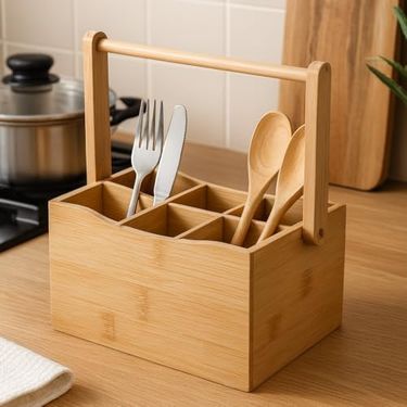 Diğer 57858324442087099283959 Bambu Taşıma Kulplu Çok Amaçlı Düzenleyici - 6 Bölmeli Çatal Bıçaklık Ofis, Banyo Ve Masaüstü Caddy Organizer 21.6X14X12.7 Cm Abanoz